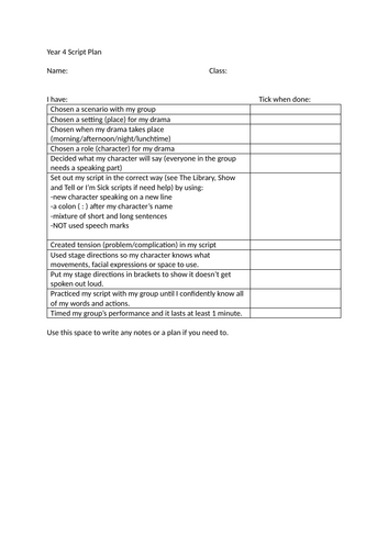 Drama Scriptwriting Planning Format