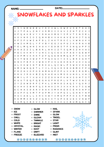 Snowflakes and Sparkles word search puzzle