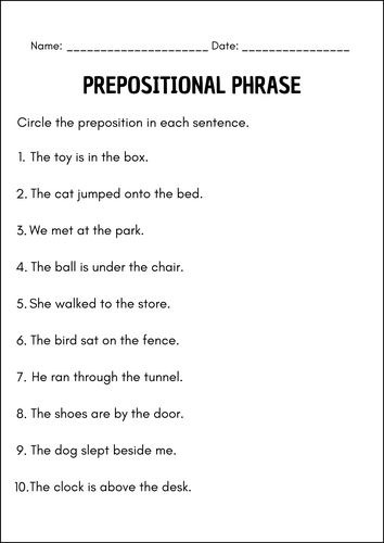 Mastering Prepositional Phrases – Grammar Practice Worksheets