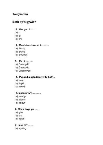 PRAWF TREIGLIADAU BLWYDDYN 4-6: Beth sy'n gywir?