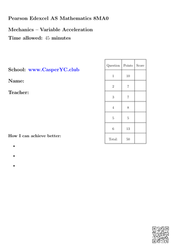 Edexcel 8MA0 AS Mathematics - Mechanics - Unit Tests