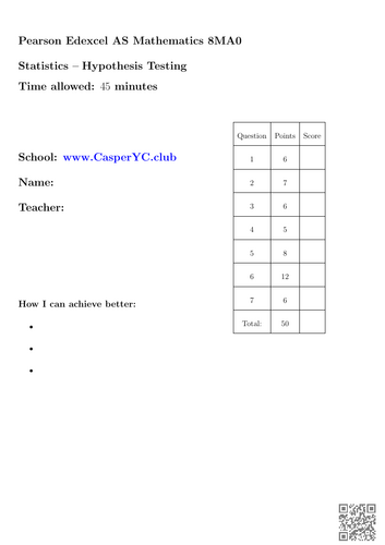 Edexcel 8MA0 AS Mathematics - Statistics - Unit Tests