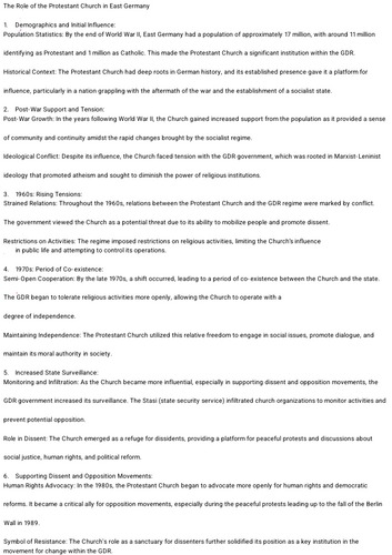 The Role of the Protestant Church in East Germany A level GDR