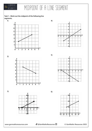 Midpoint of a Line Segment - Maths GCSE Foundation Worksheet