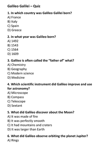 Galileo Galilei Quiz