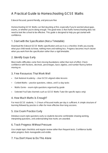 GCSE Maths homeschooling guide