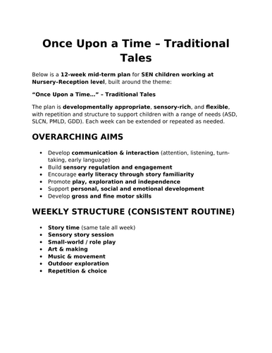 Once Upon a Time - Traditional Tales Midterm Plan