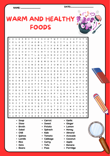 Warm & Healthy Foods Word Search | Nutrition Activity
