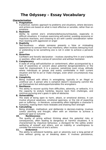 Homer's Odyssey - Vocabulary Bank