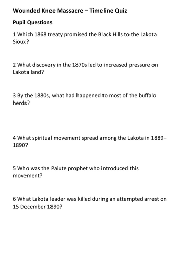 Wounded Knee Massacre – Timeline Quiz