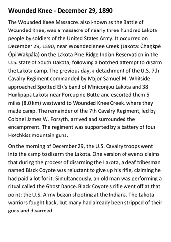The Wounded Knee Massacre Handout
