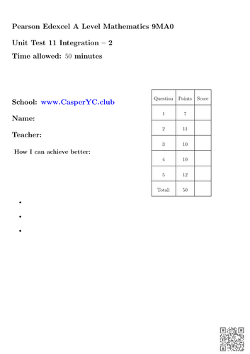 Edexcel 9MA0 A Level Mathematics - Pure - Unit Tests
