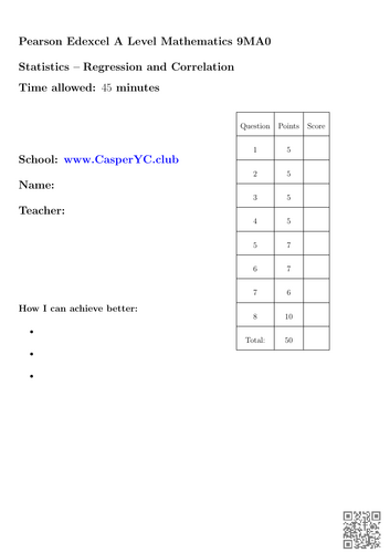 Edexcel 9MA0 A Level Mathematics - Statistics - Unit Tests