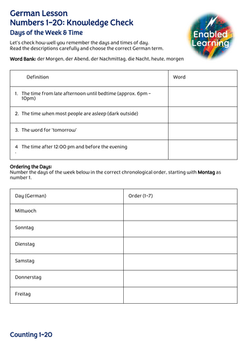 German L3 - Numbers 1-20