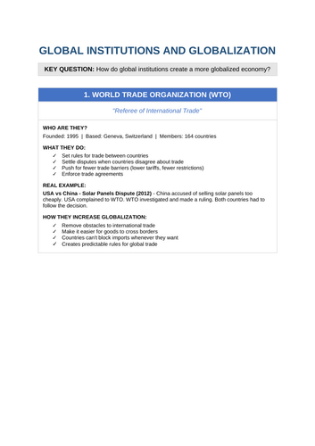 Edexcel iGCSE Geography – Globalisation & migration – L03  Global institutions