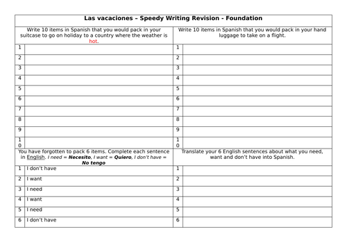 Las vacaciones speedy writing revision foundation