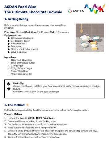 ASDAN Food Wise - Chocolate Brownie Recipe | Teaching Resources