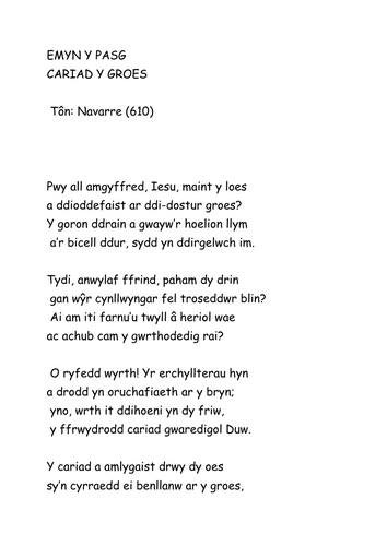 EMYN Y PASG "Cariad y Groes" ar gyfer Gwasanaeth Ysgol / Ysgol Sul