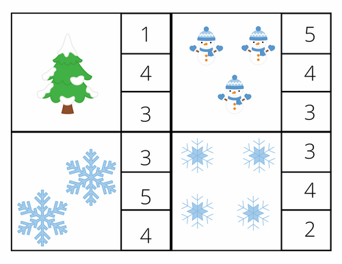 Winter counting clip cards to 10, math center activity,preschool,kindergarten