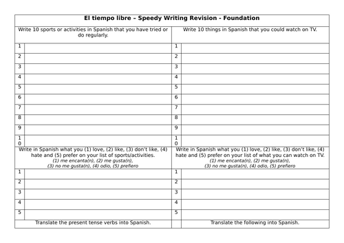 El tiempo libre speedy writing revision foundation
