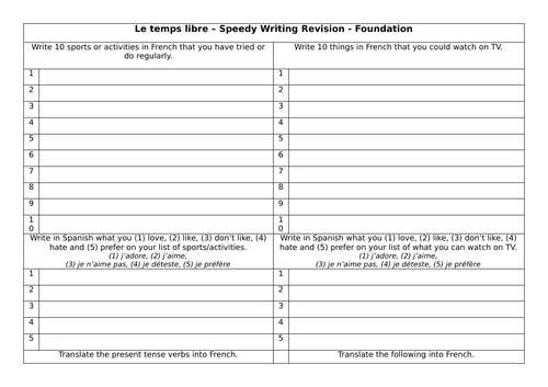 Le temps libre speedy writing revision foundation