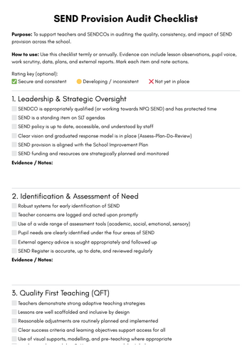 SEND Provision Audit Checklist
