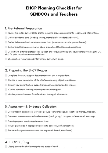 EHCP Planning Checklist for Primary Schools – SENDCO & Teacher Guide