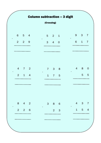 3 digit subtraction - crossing/regrouping