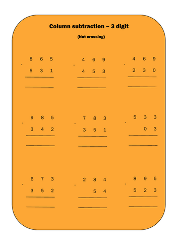 3 digit subtraction - not crossing/regrouping