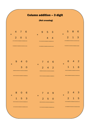 3 digit addition - No crossing/regrouping