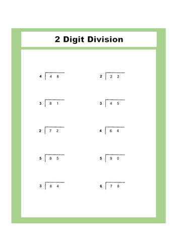 2 digit by 1 digit short division - Bus stop method - With and without remainders