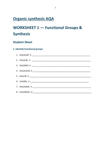 Organic Synthesis Booklet with teacher answers