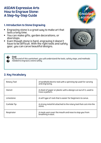 ASDAN Expressive Arts - How to Engrave on Stone Worksheet