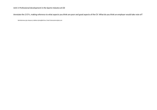 BTEC SPORT Unit 3: PROFFESIONAL DEVELOPMENT IN THE SPORTS INDUSTRY LEARNING AIM CD