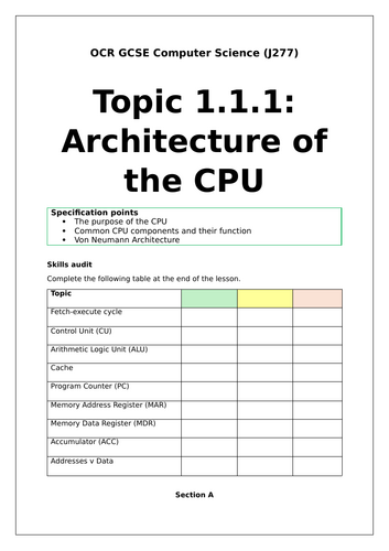 Architecture of the CPU - Practice booklet (SAMPLE)