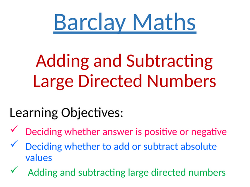 Adding and Subtracting Large Directed Numbers