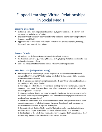 Flipped Learning: Virtual Relationships in Social Media - AQA Psychology (Relationships) - A Level