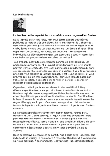 Les Mains sales by Jean-Paul Sartre – Themes – Betrayal and Loyalty