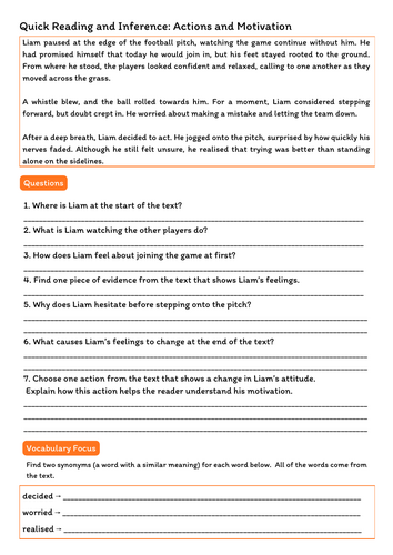 Quick Reading Inference Bundle | Character, Setting & Motivation | KS3