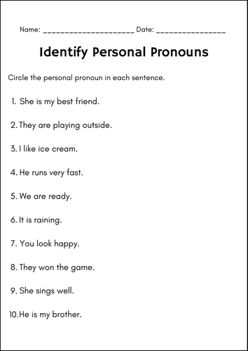 Personal Pronouns, Possessive Pronouns, Indefinite Pronouns Grammar Worksheets