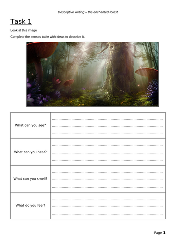 Creative / descriptive writing task prompt sheets