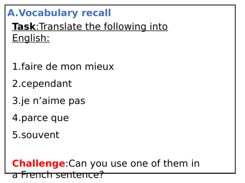 GCSE French daily retrieval practice vocabulary grammar writing AQA Edexcel