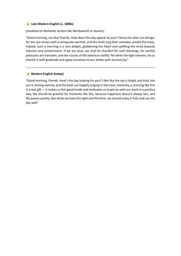 Language Change Over Time: Model Texts & A Comparative Analysis (A-Level English language)