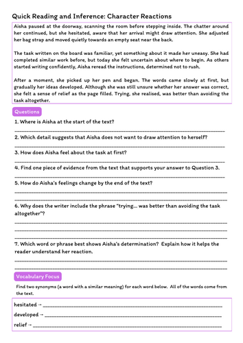 Quick Reading and Inference Bundle – Year 8 (Character, Setting and Decisions)