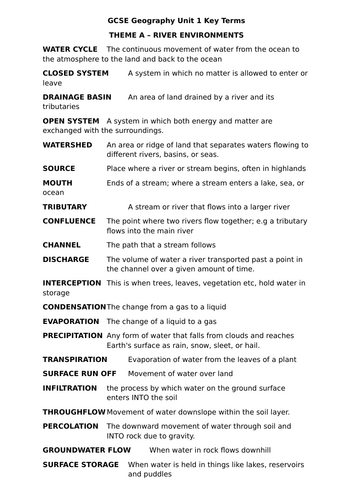 CCEA GCSE Geography Unit 1 Key Words