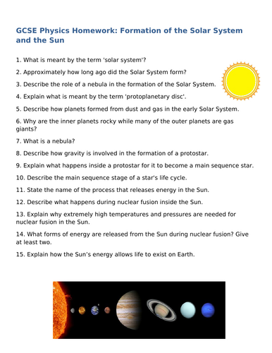 NEW (2016) AQA GCSE Physics - The formation of the Solar System Homework