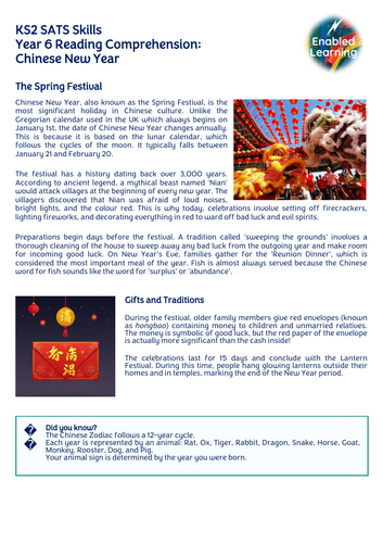 Year 6 SATS Skills Comprehension Paper - Chinese New Year