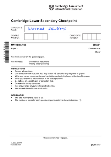 October 2024-Paper 1-Worked Solutions-Checkpoint Exam