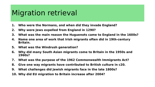 Migrants in Britain GCSE revision activities