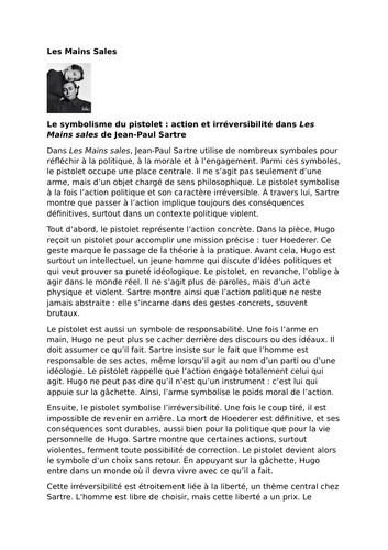 Les Mains sales by Jean-Paul Sartre – The Symbolism of the Pistol